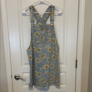 American Eagle Outfitters Light Blue Denim Sunflower Overall Midi Dress
